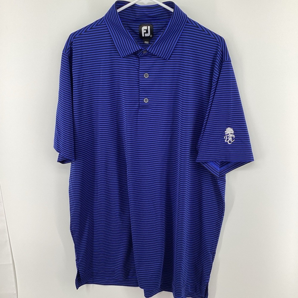 Men's Footjoy Short Sleeved Performance Striped Golf Polo Royal Blue / Black XL - Picture 2 of 10